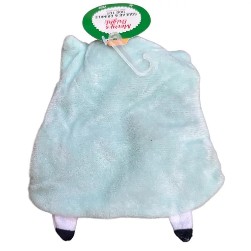 Merry & Bright Flattie Owl Dog Toy Light‎ Blue Crinkle Squeak Plush Shake Thrash